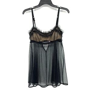Victorias Secret Babydoll Dress Size 36C Black Sheer Tulle Lingerie Chemise VTG